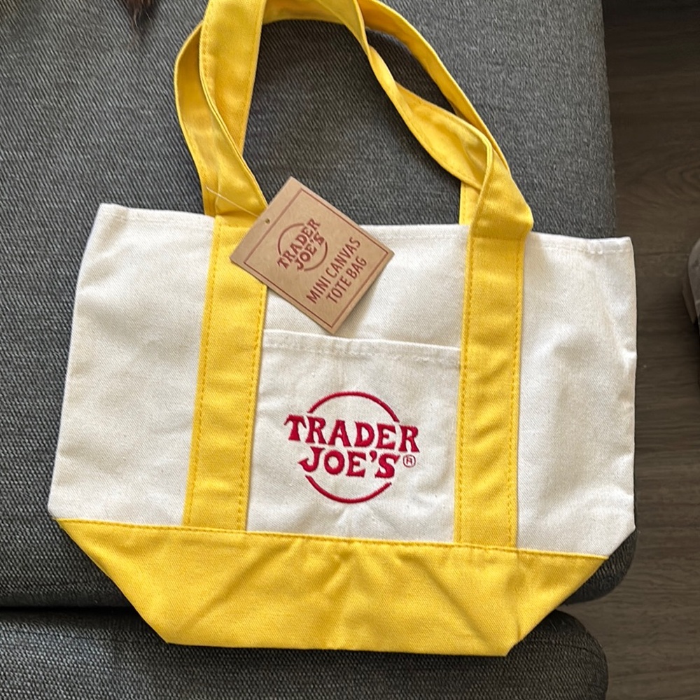 Trader Joe's NWT Yellow and White Mini Tote Bag